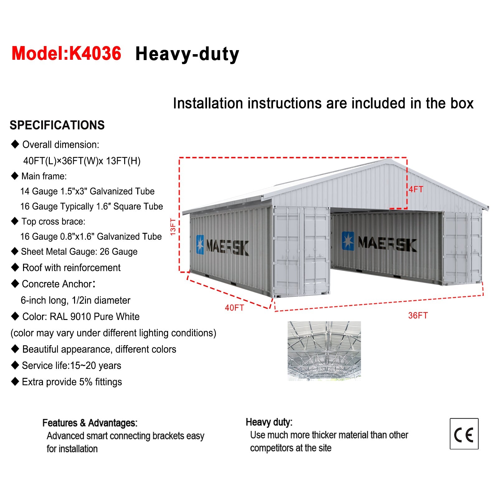 40FT x 36FT Container Roof Kit – Heavy-Duty Steel Shelter