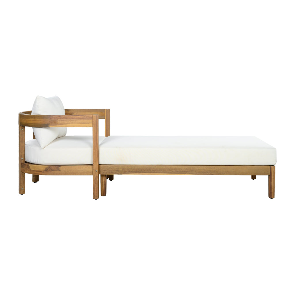 78" Acacia Wood Outdoor Chaise Lounge Chair with Curved Frame