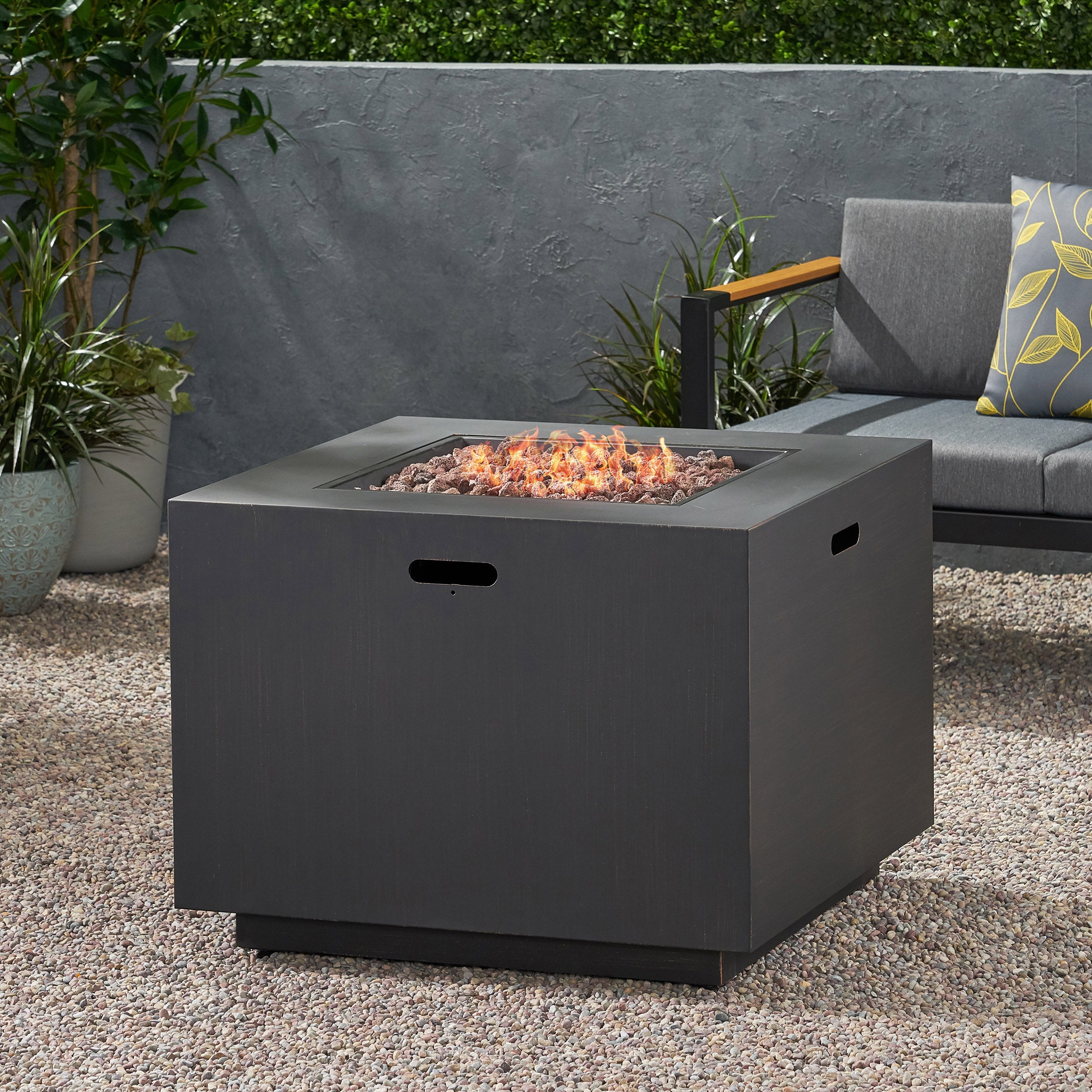 33" Outdoor Iron Square Propane Fire Pit