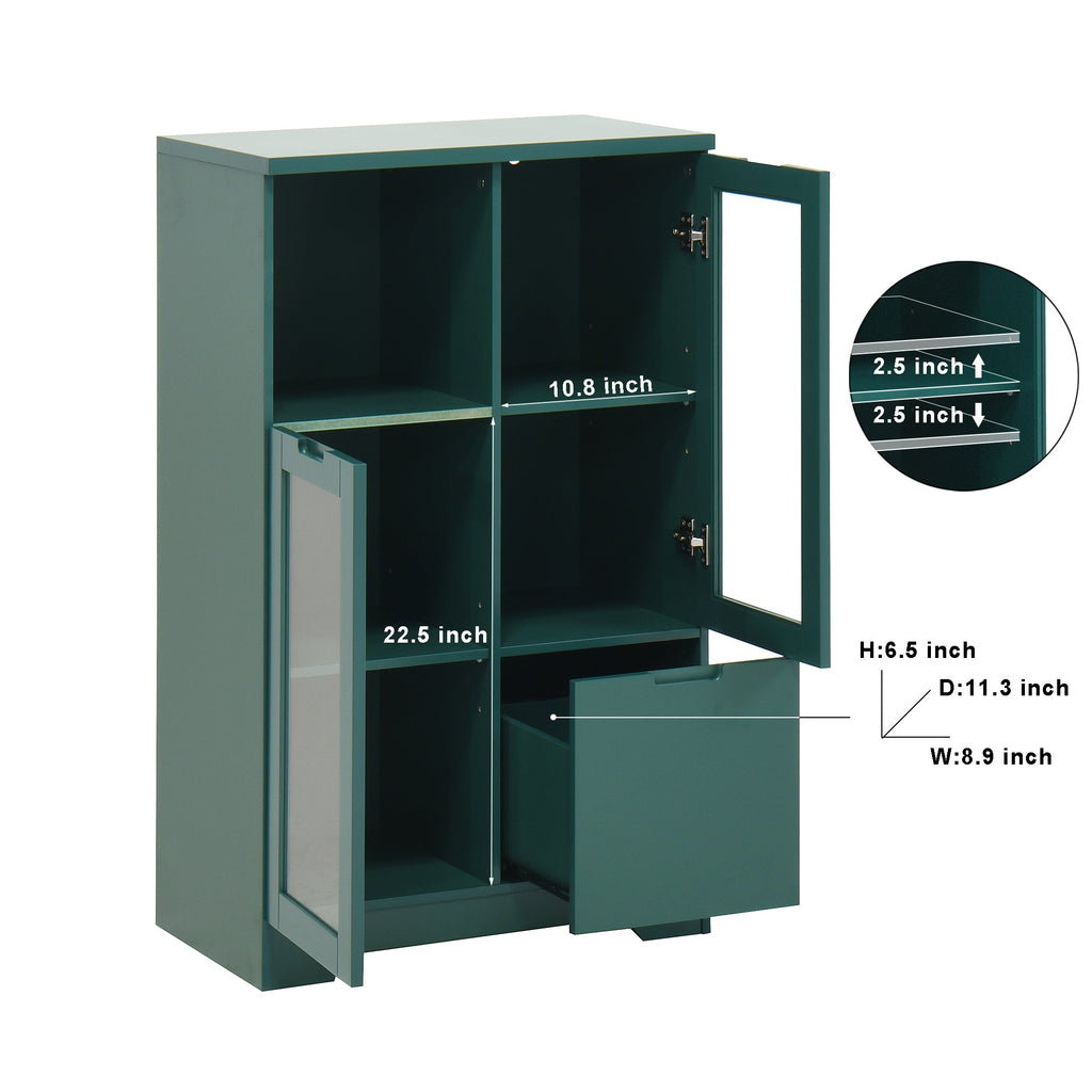 MDF Painted Cabinet with Glass Doors and Drawer