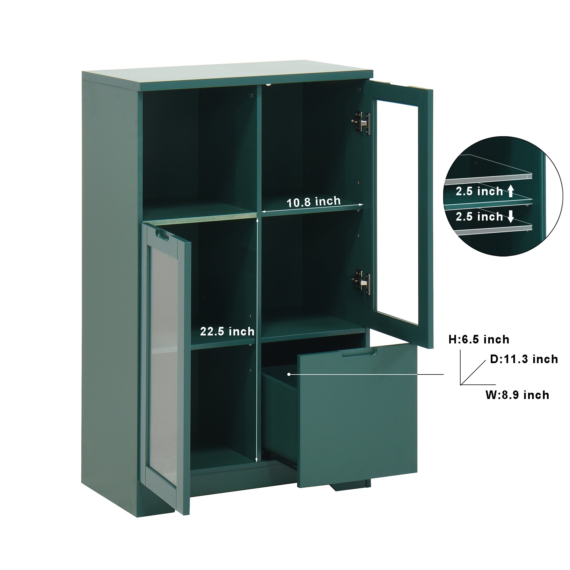 MDF Painted Cabinet with Glass Doors and Drawer