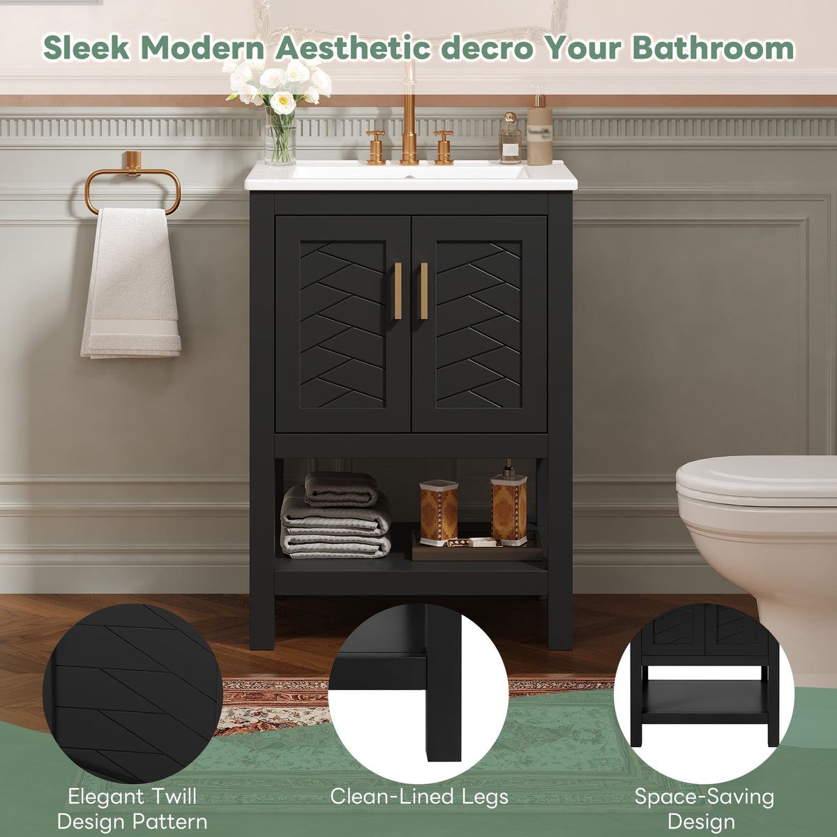 24" Modern Bathroom Vanity with Elegant Twill Design