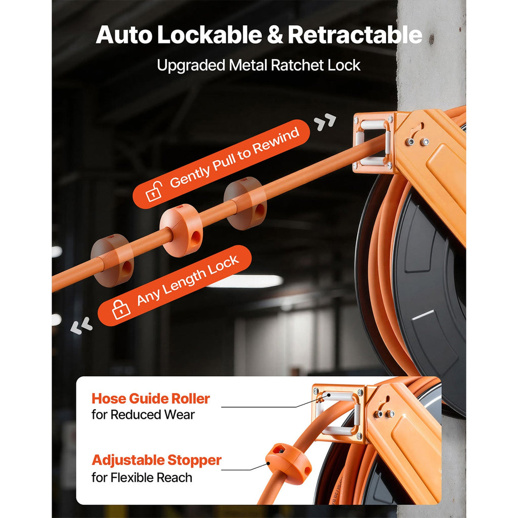 Retractable Air Hose Reel, 1/2 Inch x 65 FT Rubber Air Hose