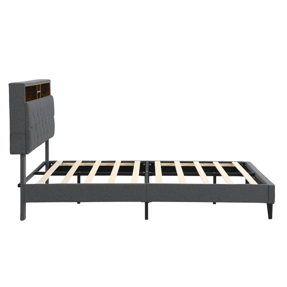 King-Size Upholstered Platform Bed Frame with Modern Button-Tufted