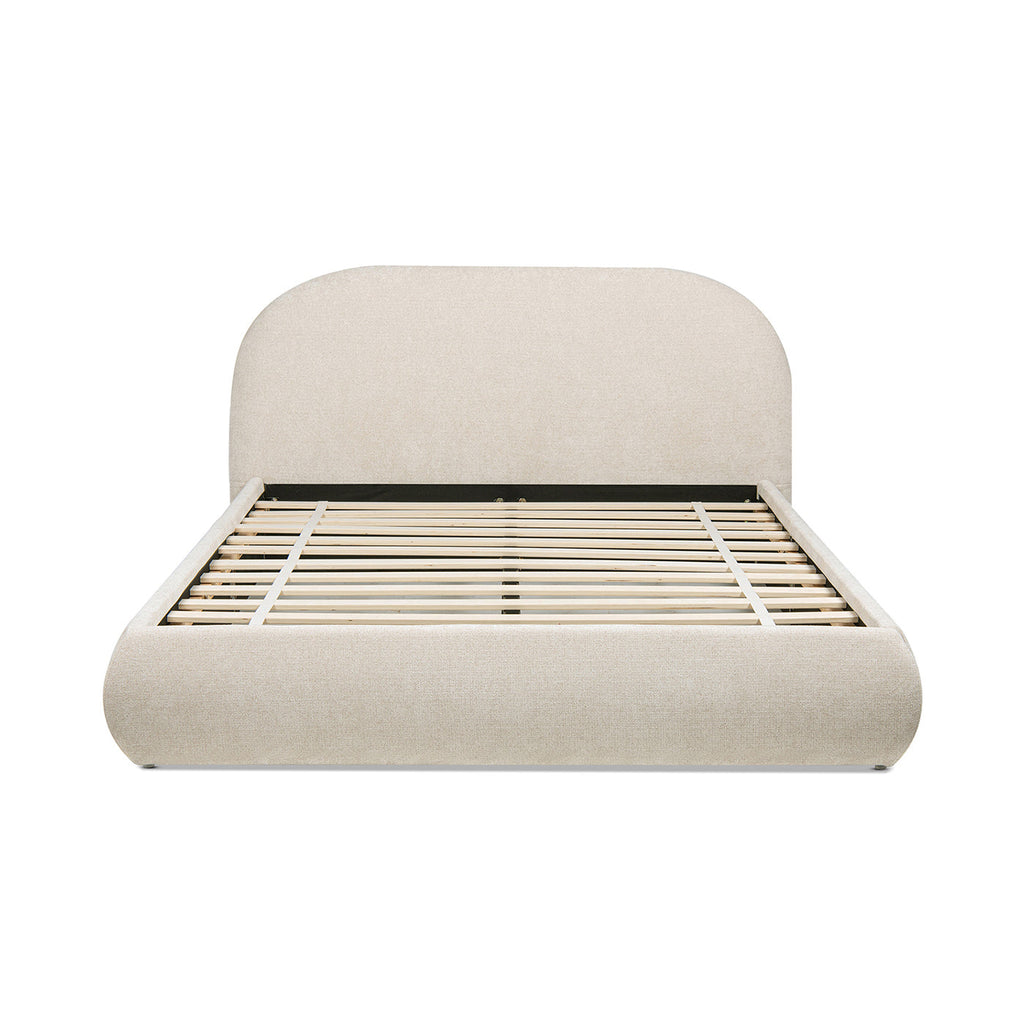 Archie Puffy Grounded Upholstered Platform Bed Queen, Oatmeal Light