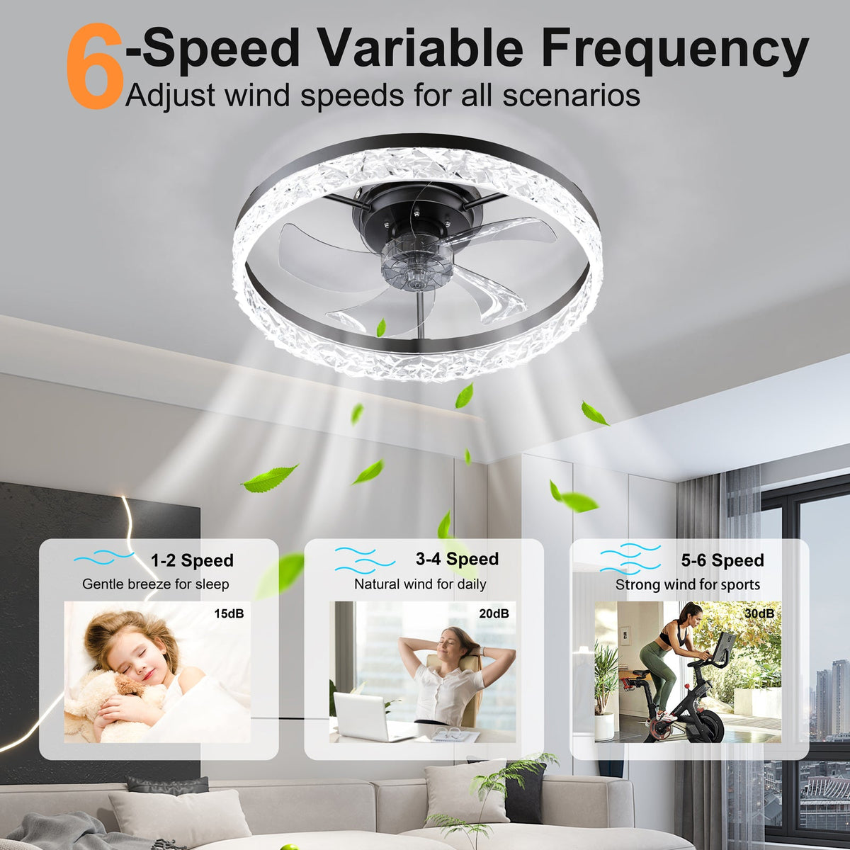 19.7" Ceiling Fan with Lights Remote and APP Control