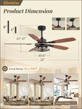 52 Inch Black Farmhouse Ceiling Fan With Light And Remote