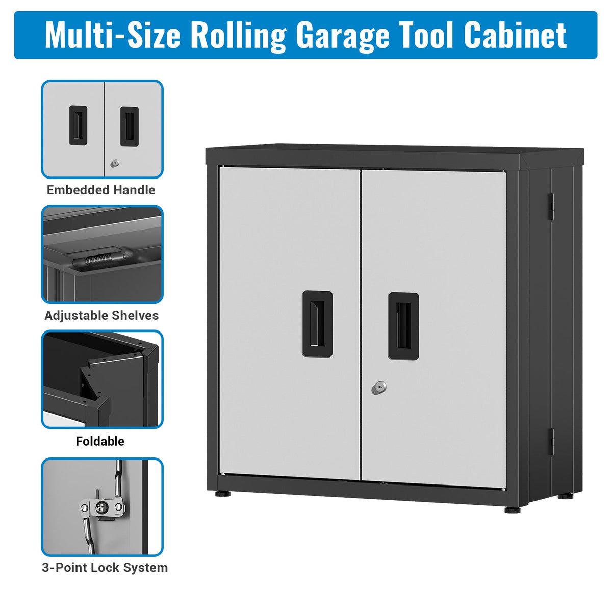 Metal Tool Garage Storage Cabinet with 2 Doors and Lock