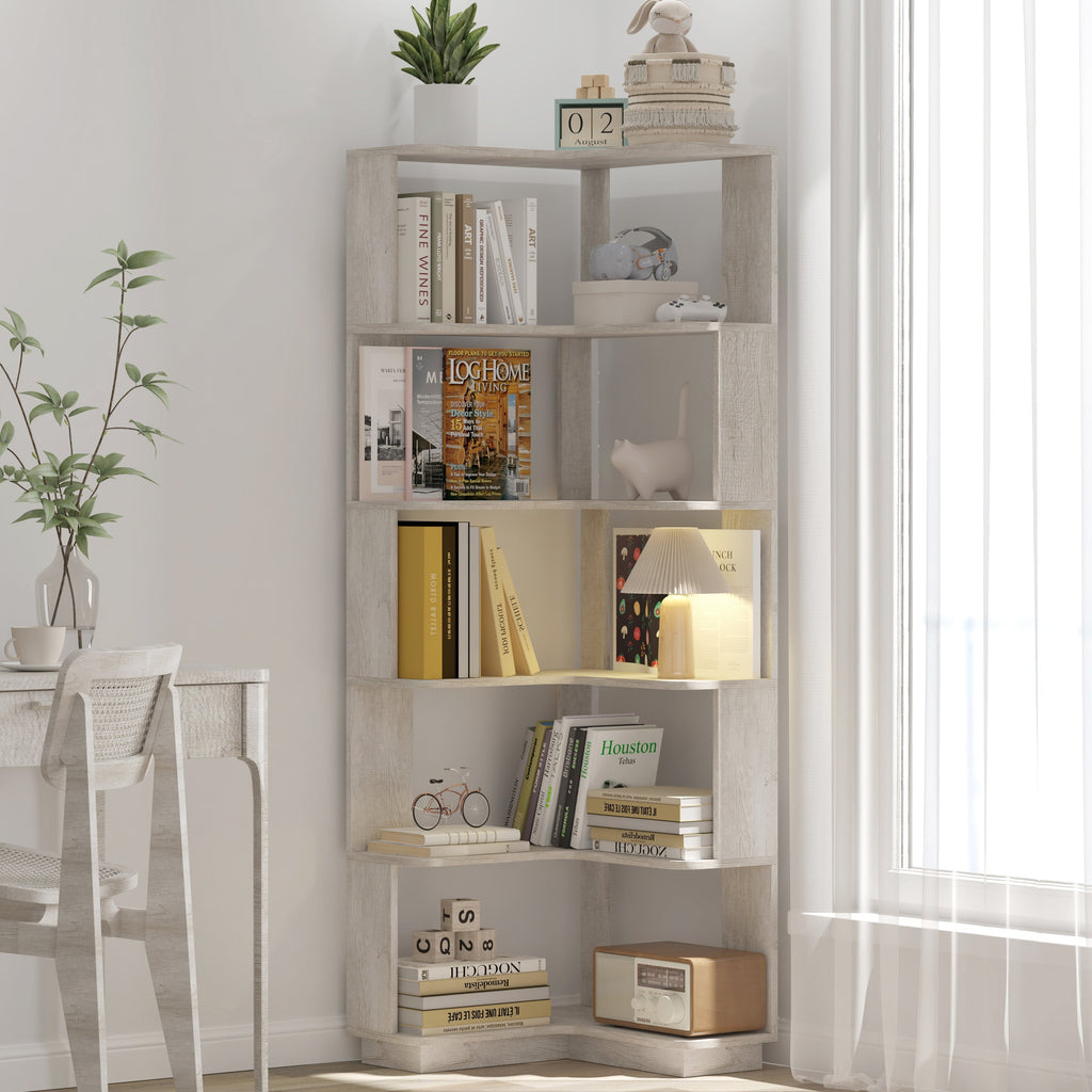 6 Tier Freestanding L-Shaped Corner Bookshelf