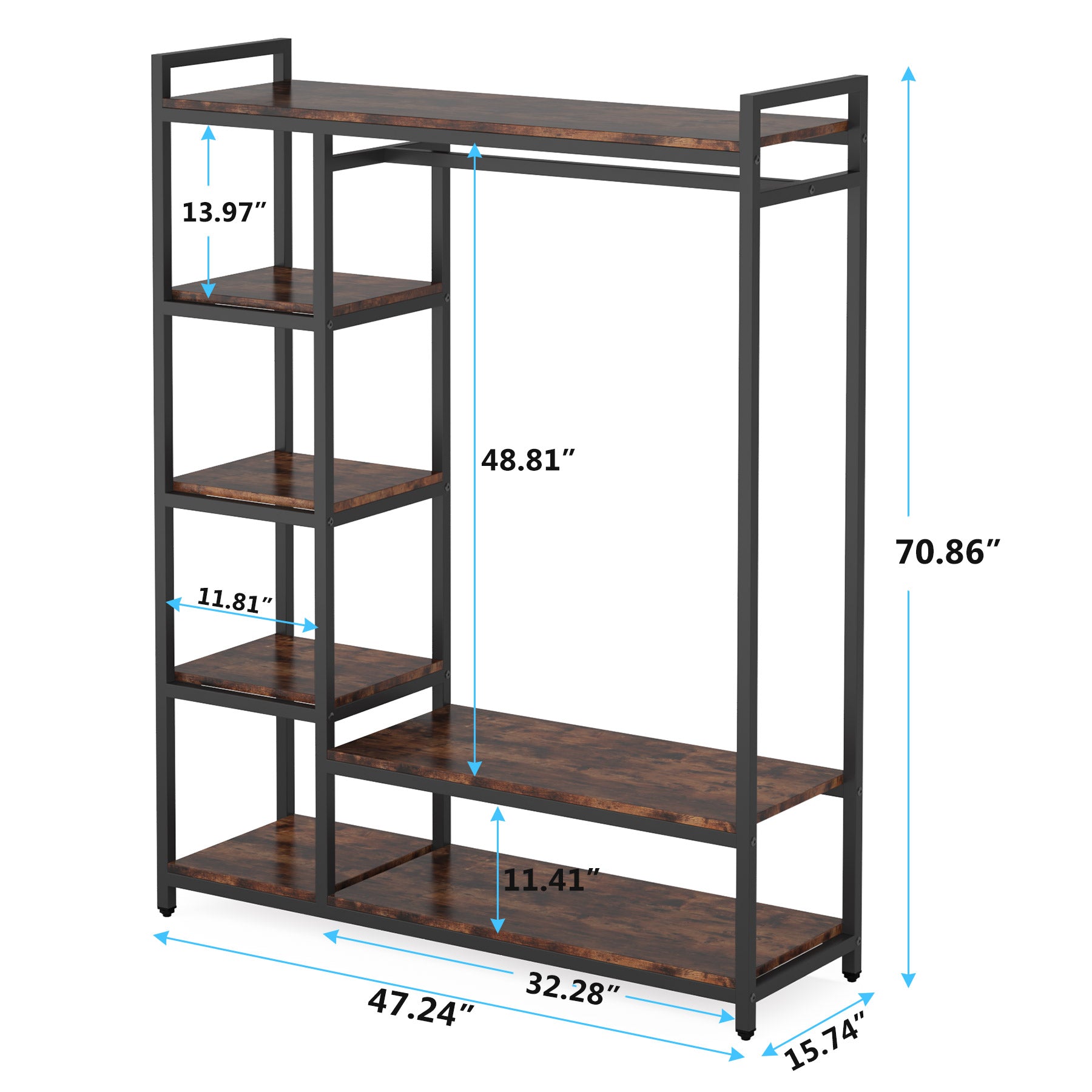 47.24" Rustic Brown Freestanding Closet Organizer