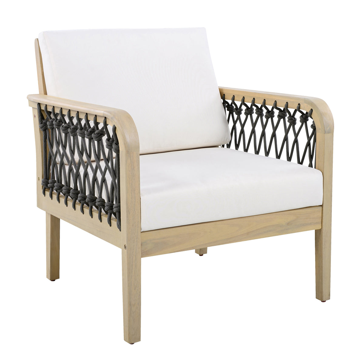 Outdoor Acacia Wood Club Chair with Handwoven Rope