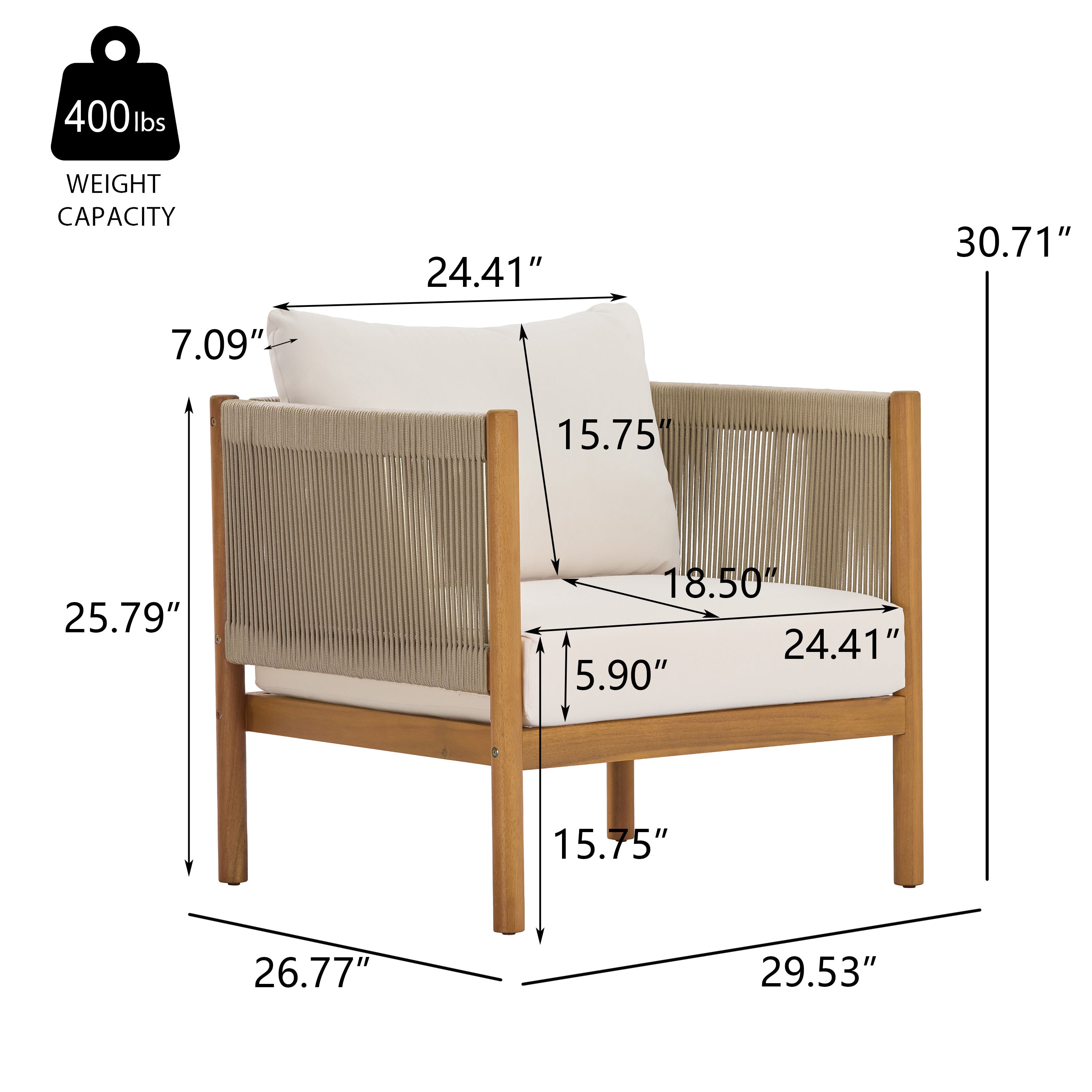 4-Piece Outdoor Sofa Set with Acacia Wood Frame in Teak Look