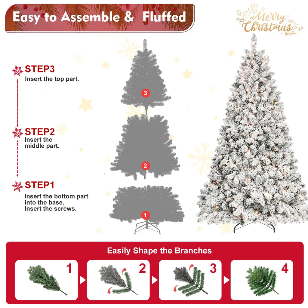 7.5FT Flocked Christmas Tree with 550 UL Lights and Pine Cones