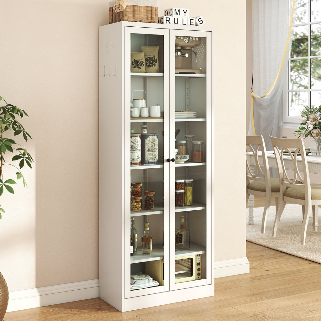 Metal Kitchen Pantry Cabinet - 72" Tall Storage with 5 Adjustable Shelves