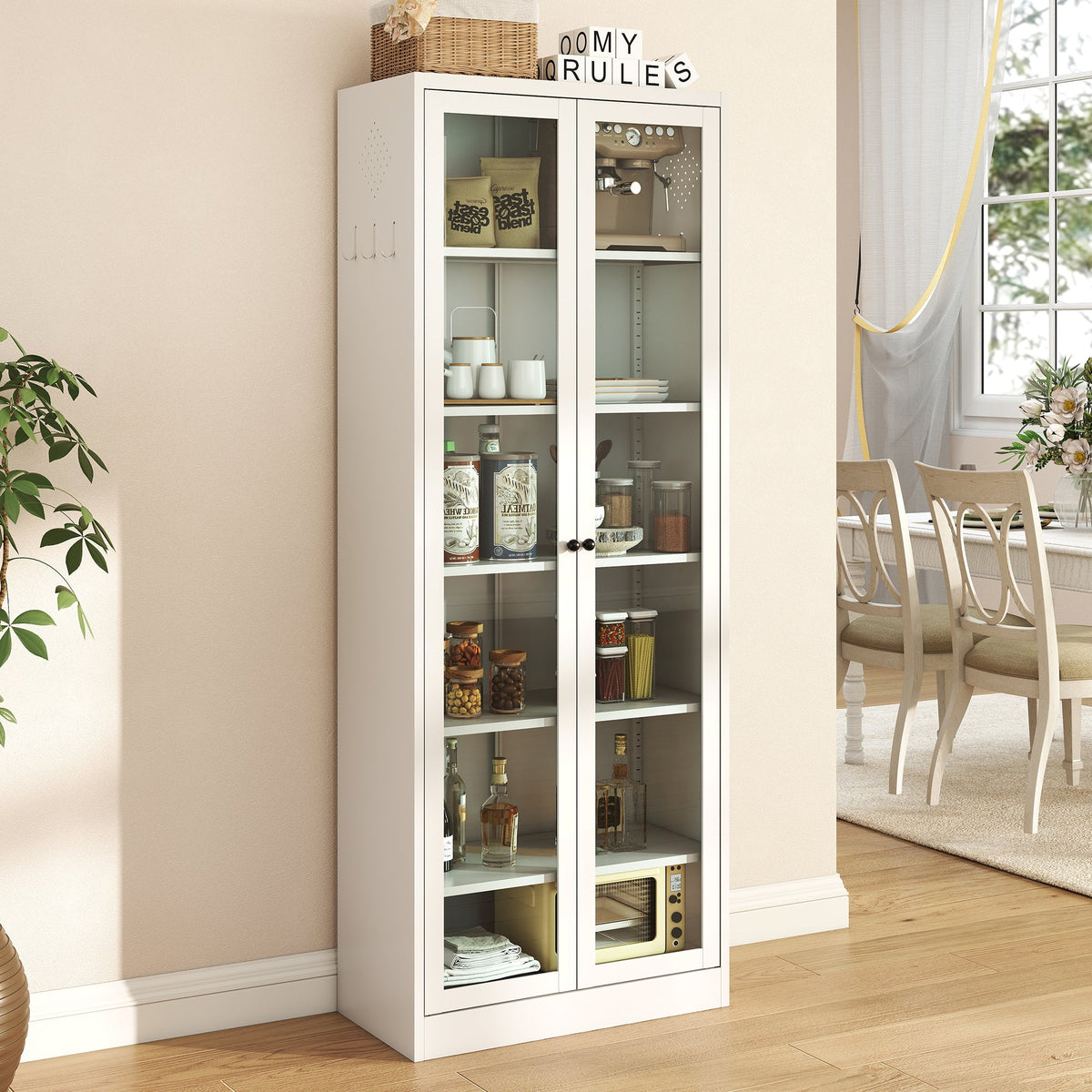 Metal Kitchen Pantry Cabinet - 72" Tall Storage with 5 Adjustable Shelves