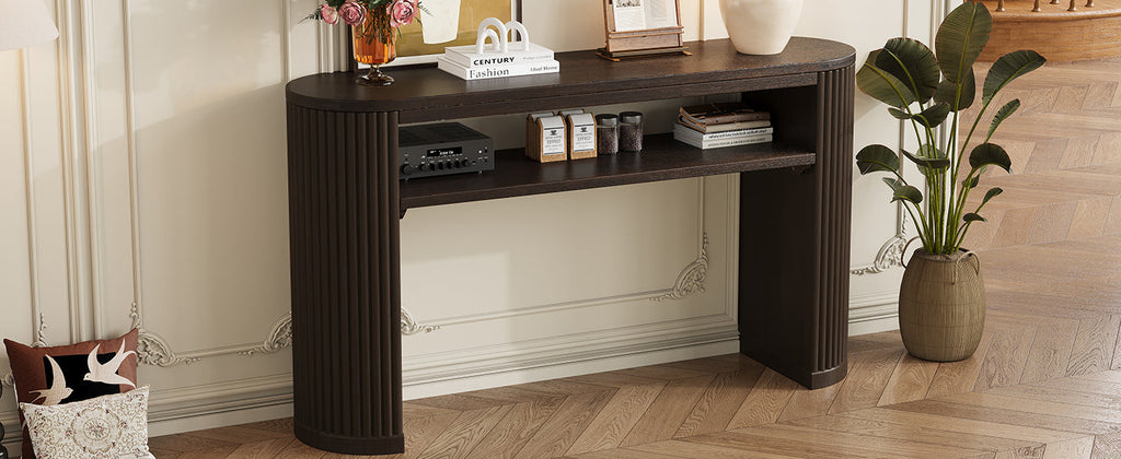 Trexm Rustic Console Table with Fluted Legs