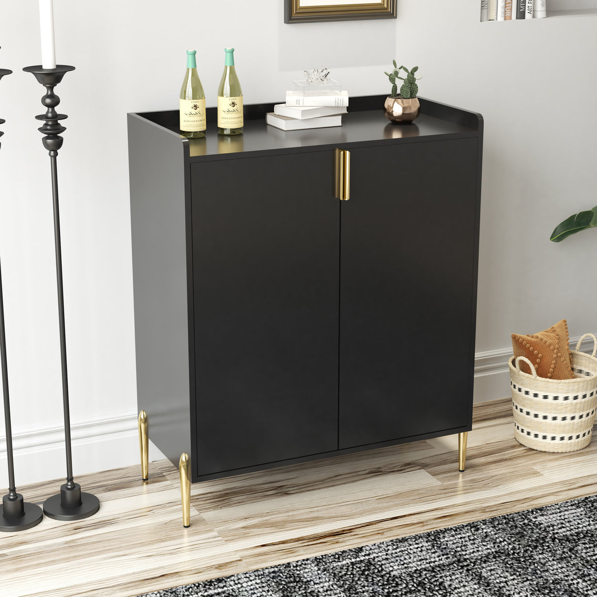 2 Doors Home Wine Bar Cabinet with Wine Rack & Adjustable Storage Shelf