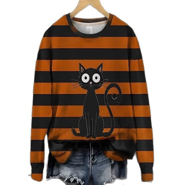 Women's Long-sleeve Crew-neck Halloween-print Hoodie