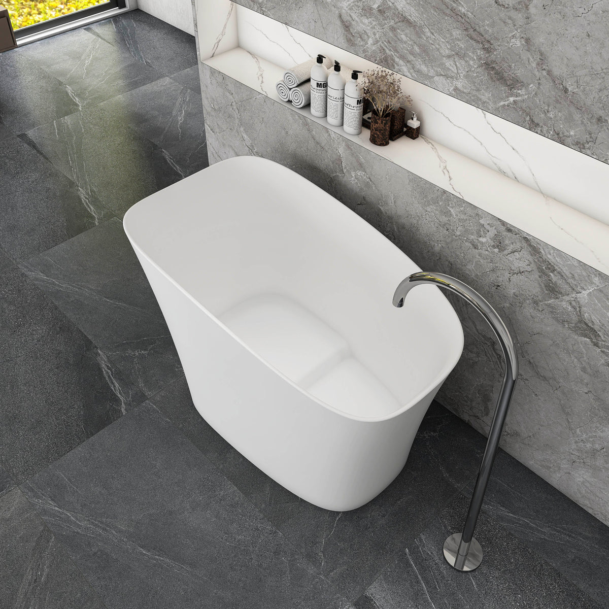 51-Inch Freestanding Solid Surface Deep Soaking Bathtub with Seat