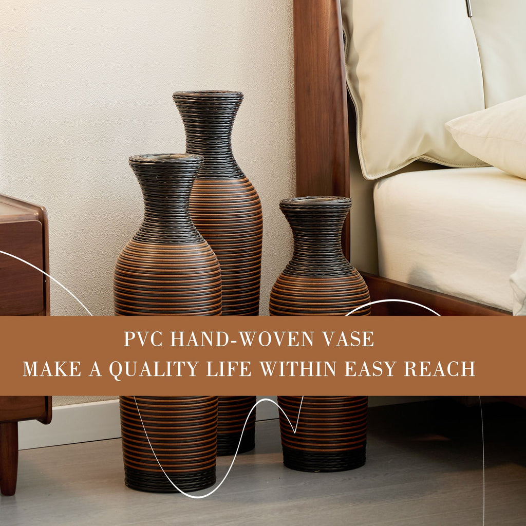 Hand-Woven PVC Rattan Vases, Set of 3