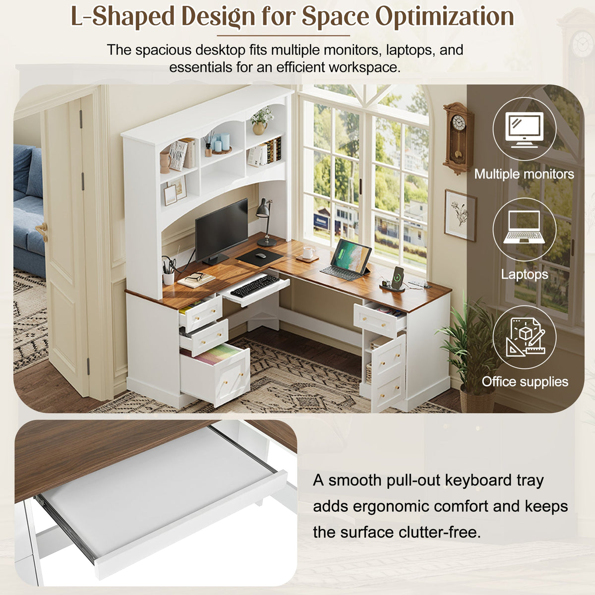 Space-Saving L-Shaped Computer Desk