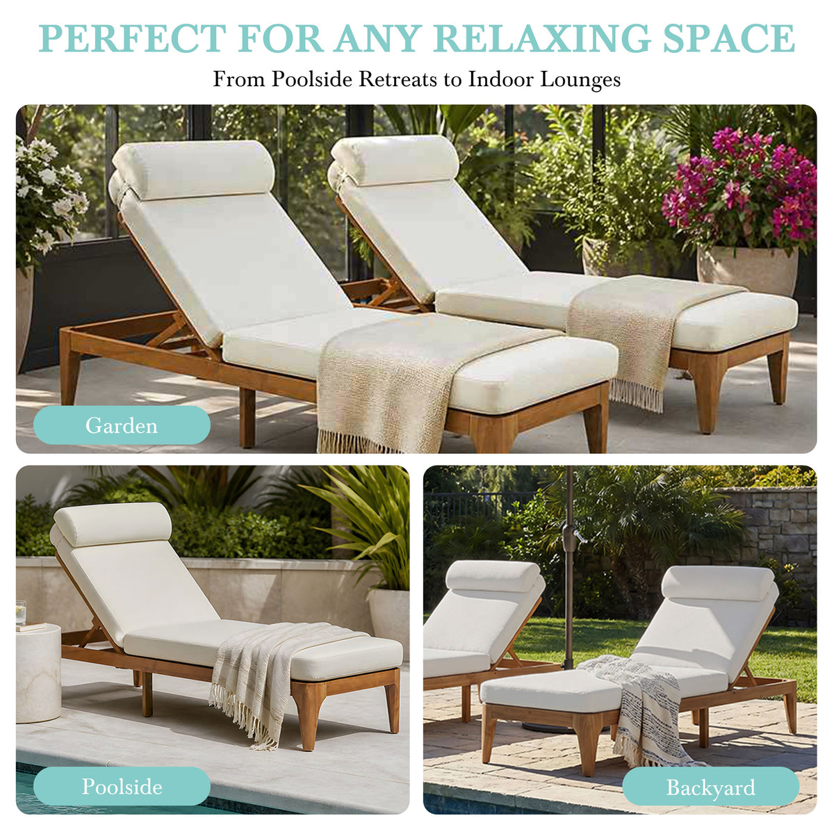 TOPMAX Acacia Wood Chaise Lounge, Outdoor Sun Lounge Chair Set of 2