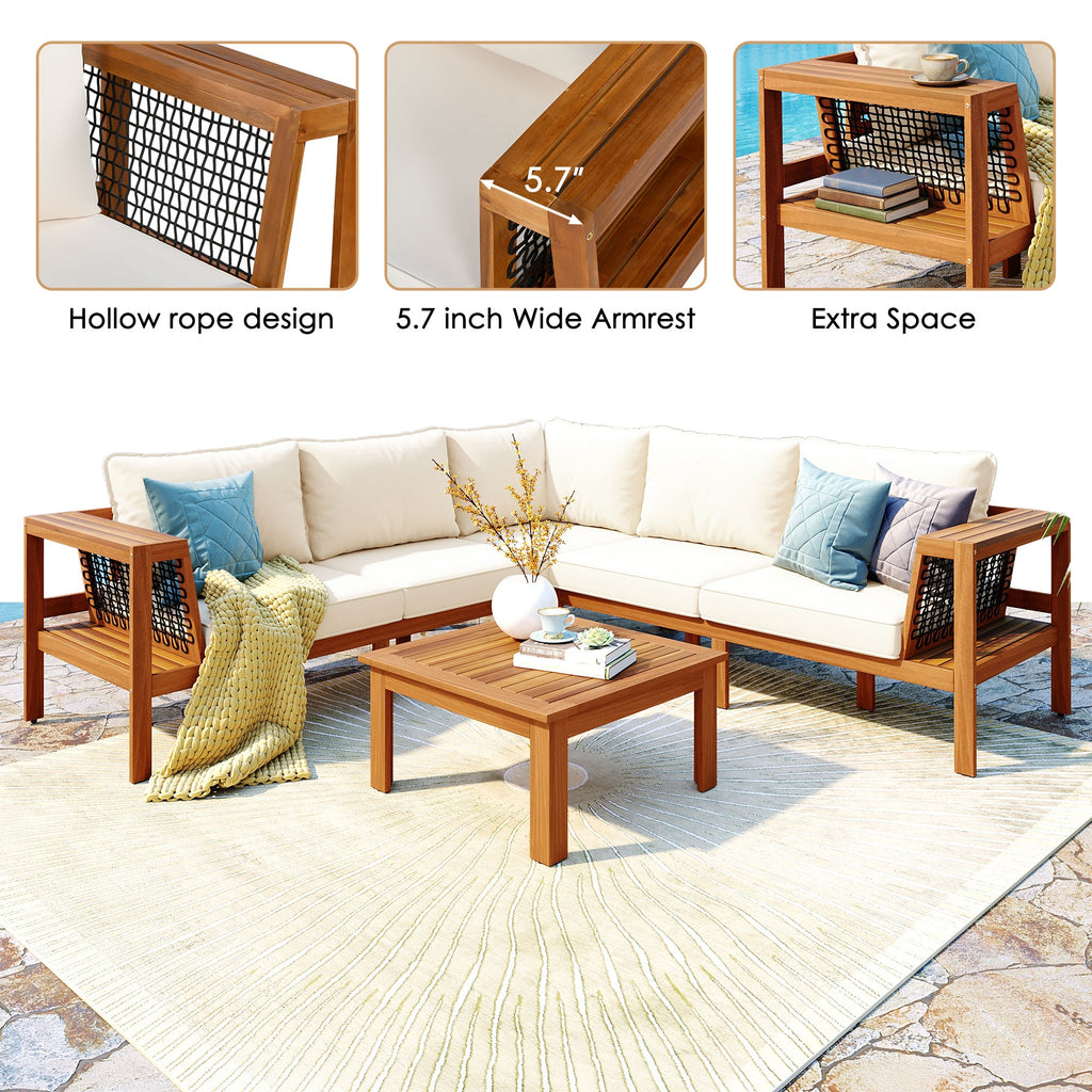 GO 4 Pieces Outdoor Acacia Wood Sofa Set
