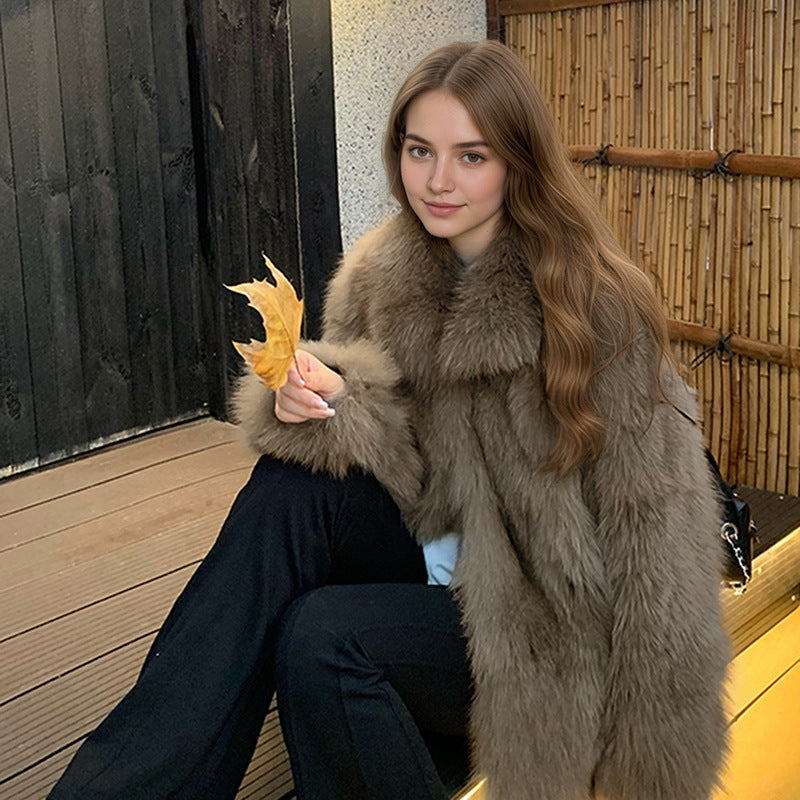 Fox Fur Style Coat Eco Friendly Faux Fur Overcoat