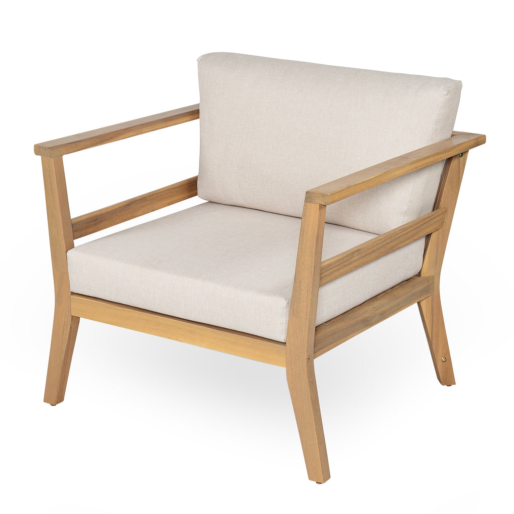 Outdoor Club Chair with Arms - Acacia Wood Arm Chair with Cushion
