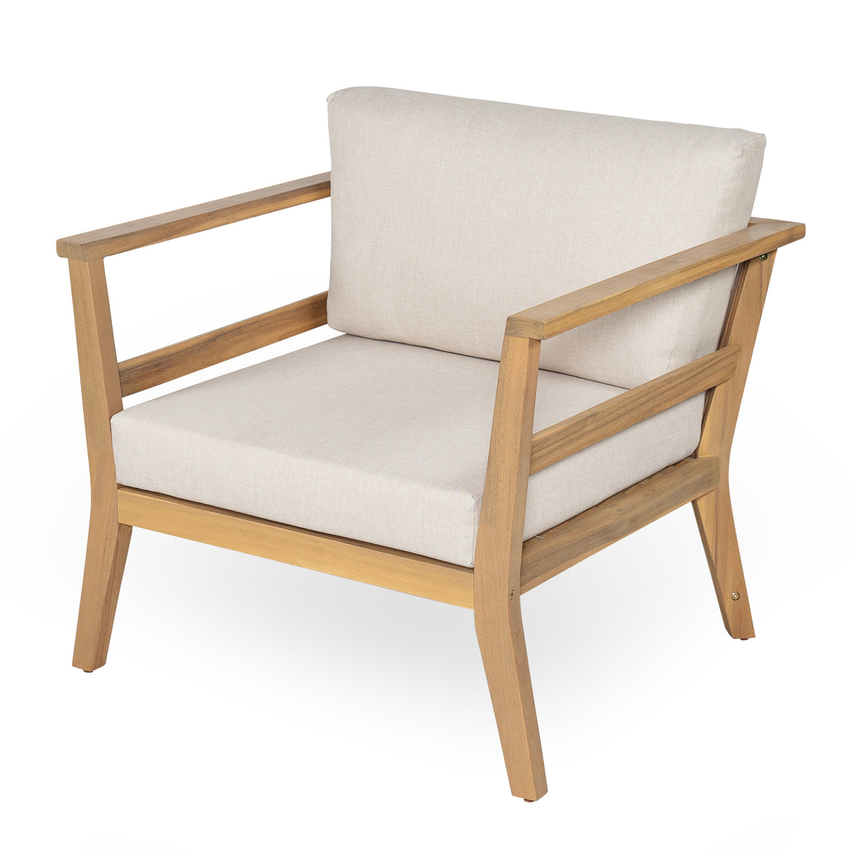 Outdoor Club Chair with Arms - Acacia Wood Arm Chair with Cushion