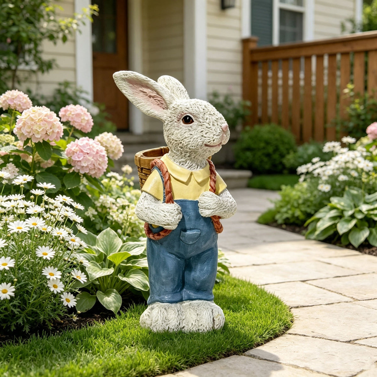 Simulated Couple Rabbit Statue Flower Pot Ornament