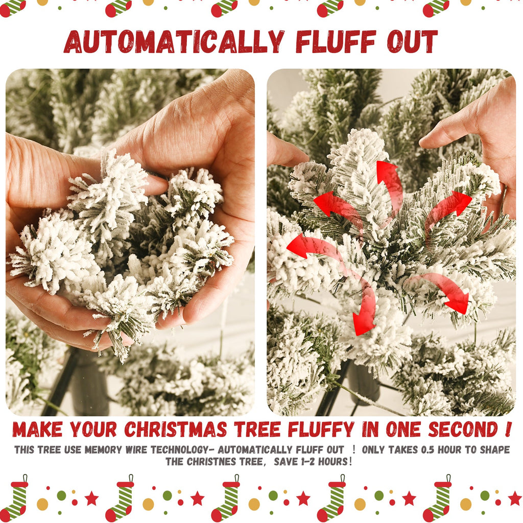 9ft Flocked Pre-Lit Christmas Tree with 650 UL Warm Lights