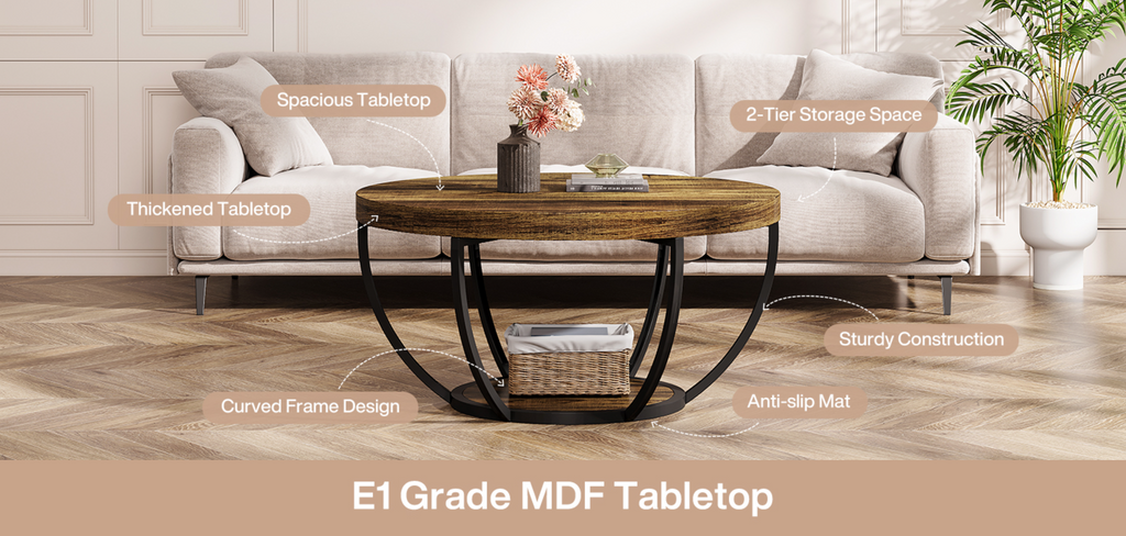 Round Coffee Table - 31.7" Rustic