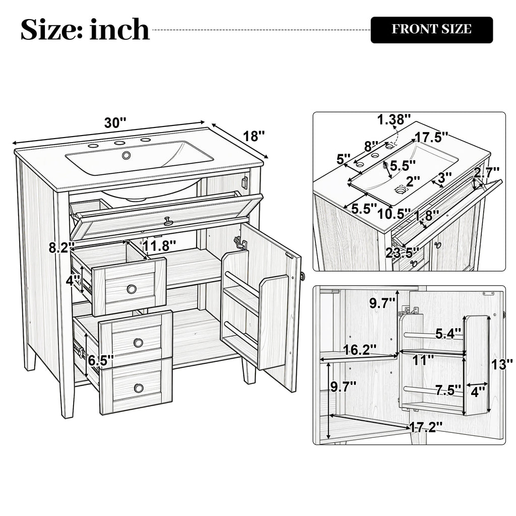 30" Natural Wood Grain Bathroom Vanity