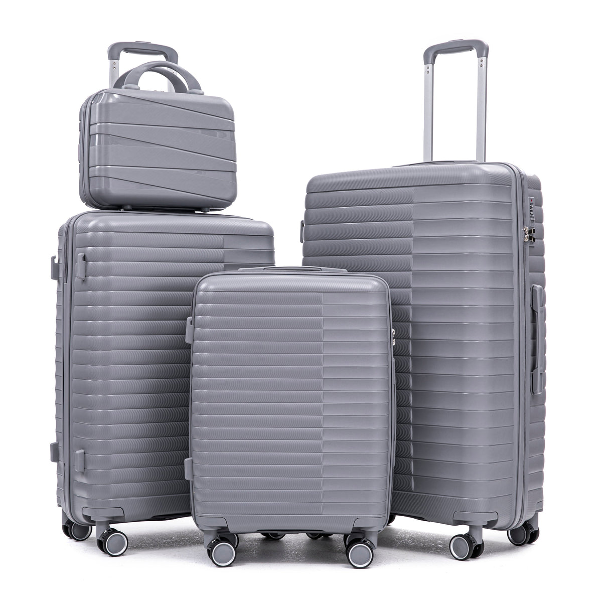Light Gray 4-Piece Spinner Wheel Luggage Set with Cosmetic Case