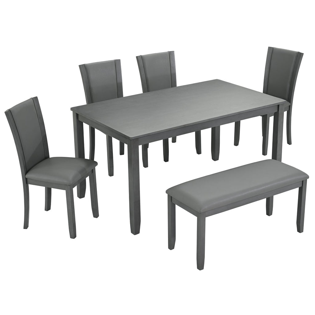 6-Piece Dining Table Set with Bench and Chairs