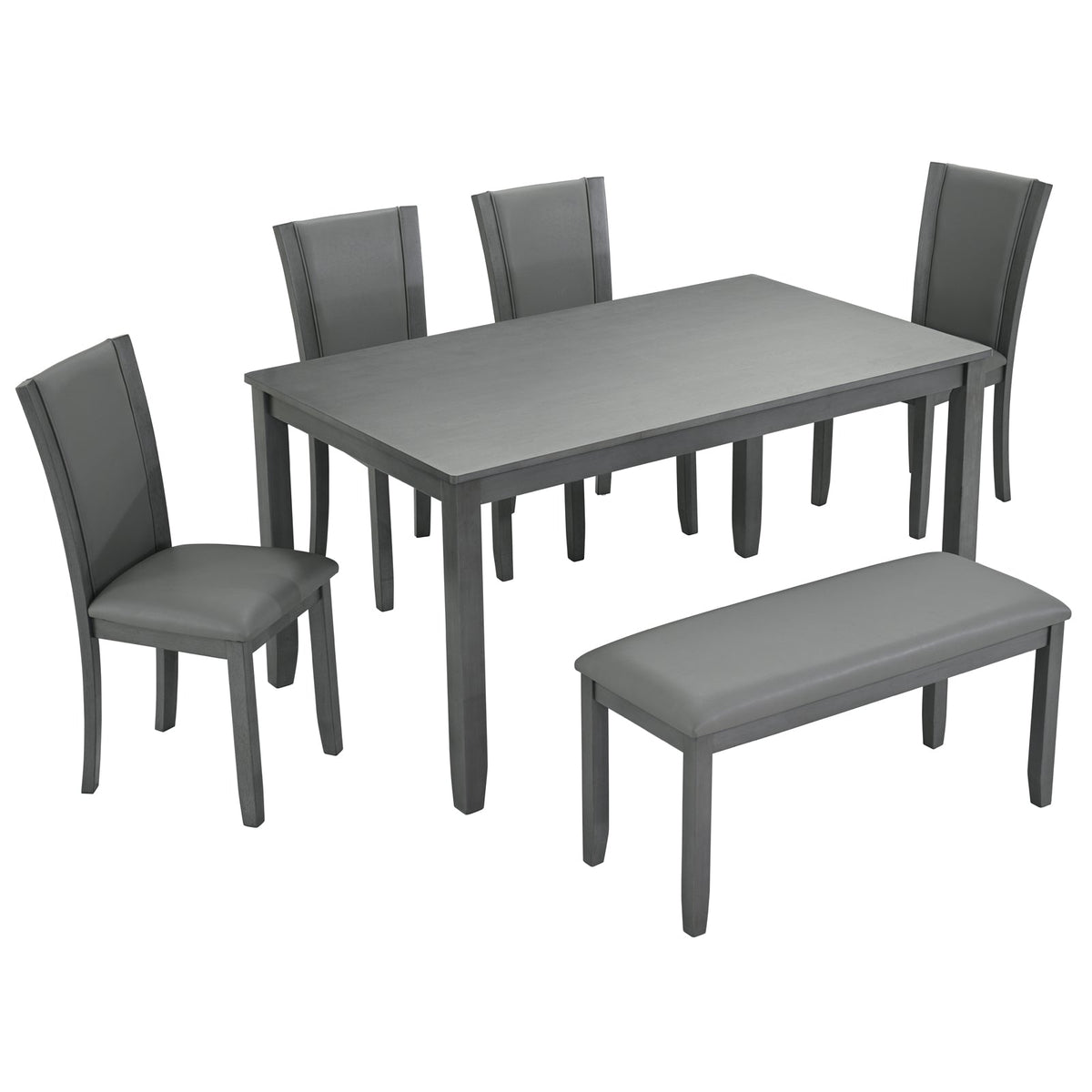 6-Piece Dining Table Set with Bench and Chairs