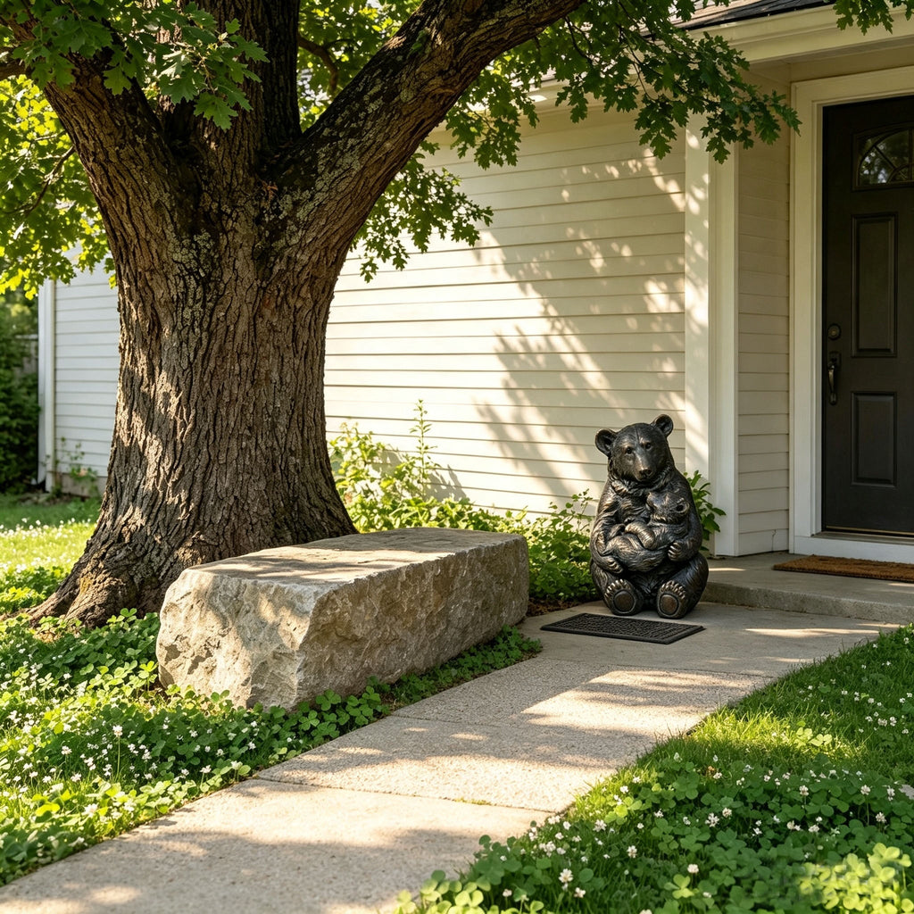 19'' Antique Bronze Mother And Cub Bear Statue