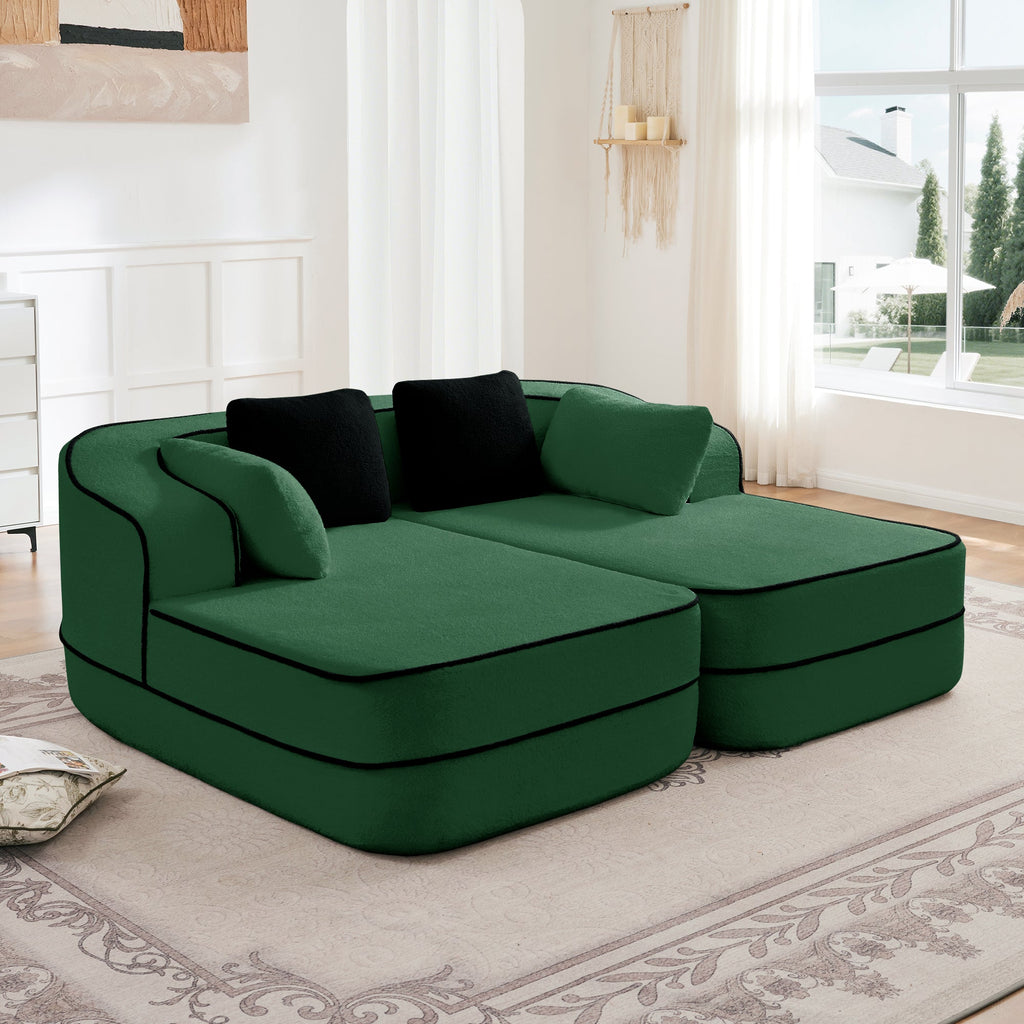 77.2" Teddy Fabric No Assembly Sofa with Double Chaises