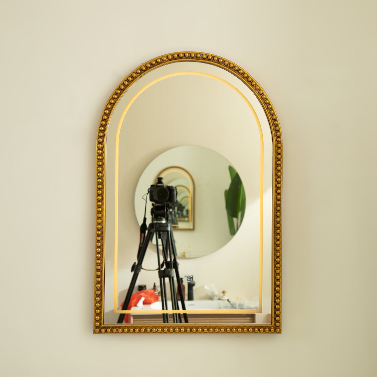 20'' Avri Mirror - Golden Beaded Arch-shaped Decorative Mirror