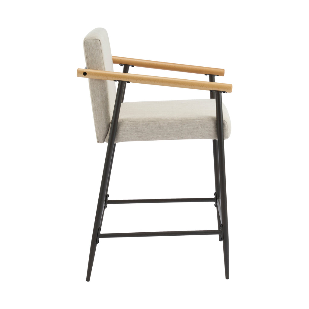 Counter Stool with Iron Frame - Set of 2 - Espresso + Beige