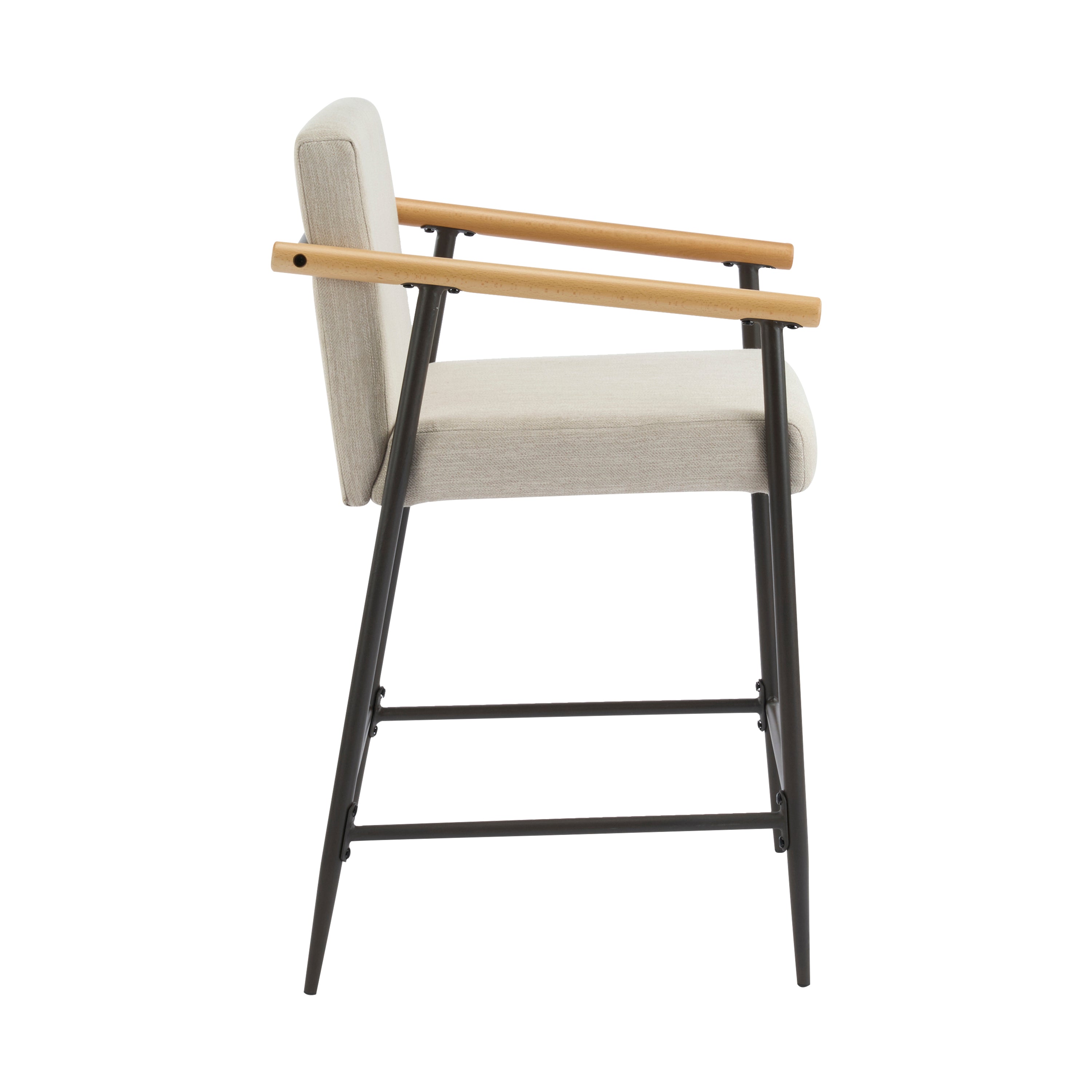 Counter Stool with Iron Frame - Set of 2 - Espresso + Beige