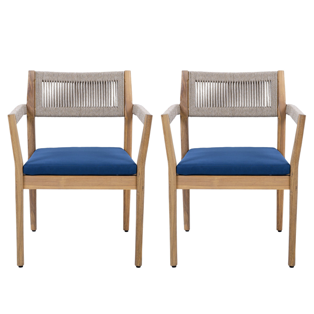 Braided Acacia Wood Outdoor Dining Chairs Set of 2