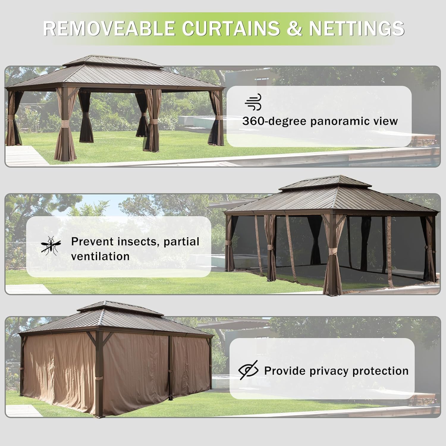 12x24FT Outdoor Hardtop Gazebo with Drainage System
