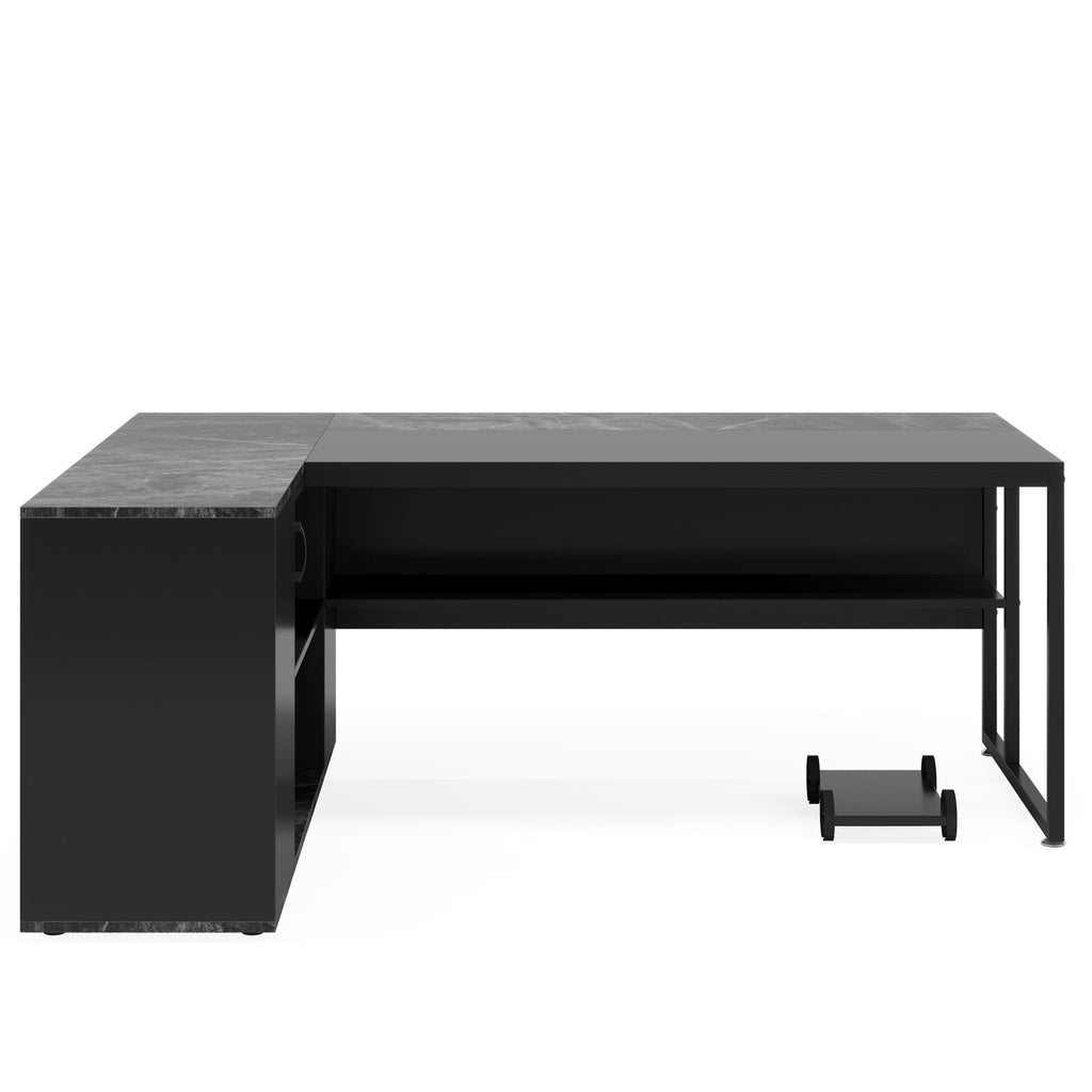 71" L-Shaped Executive Desk with Storage Cabinet & Shelves