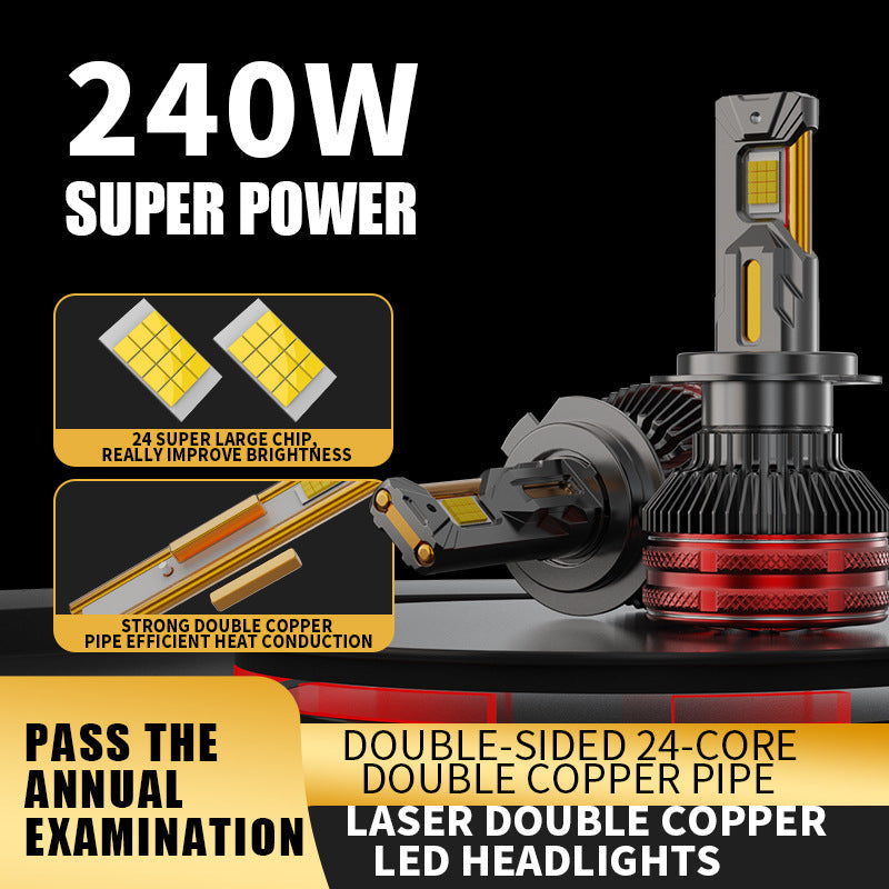 240W Super Bright Laser LED Car Headlight Bulb 4 Copper Tubes Auto Headlamp H1 H4 H7 In Stock