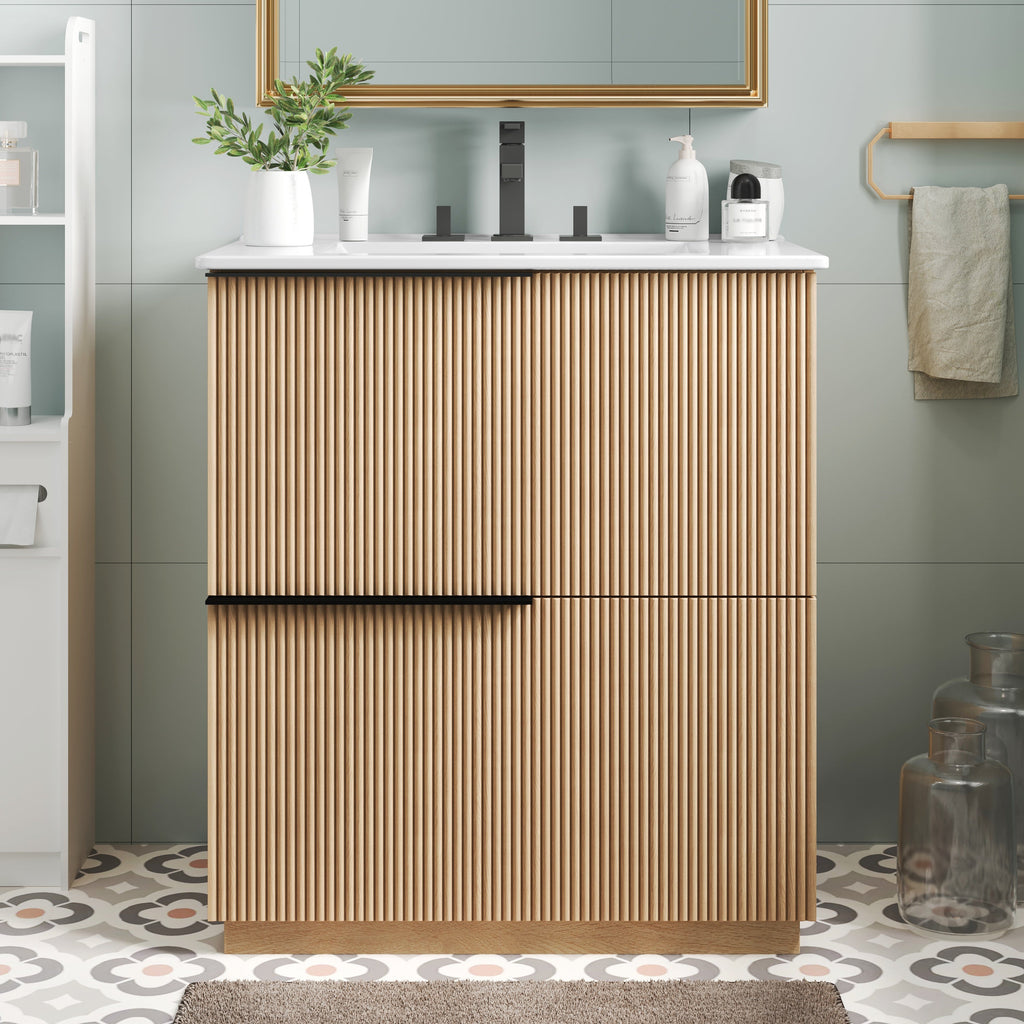 30" Bathroom Vanity with Ceramic Sink and Full-Extension Drawers