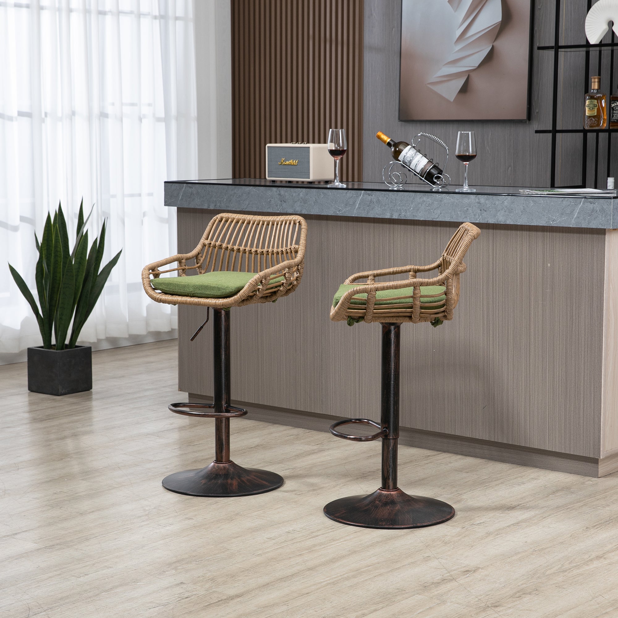 Modern Swivel Bar Stools Set of 2 Adjustable Counter Height Chairs