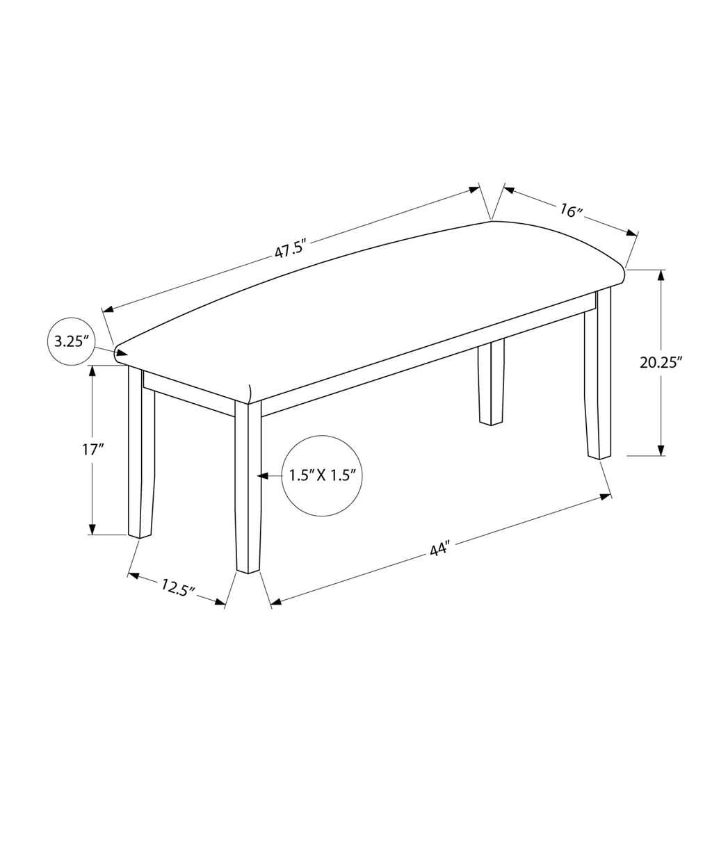 48" Rectangular Upholstered Bench