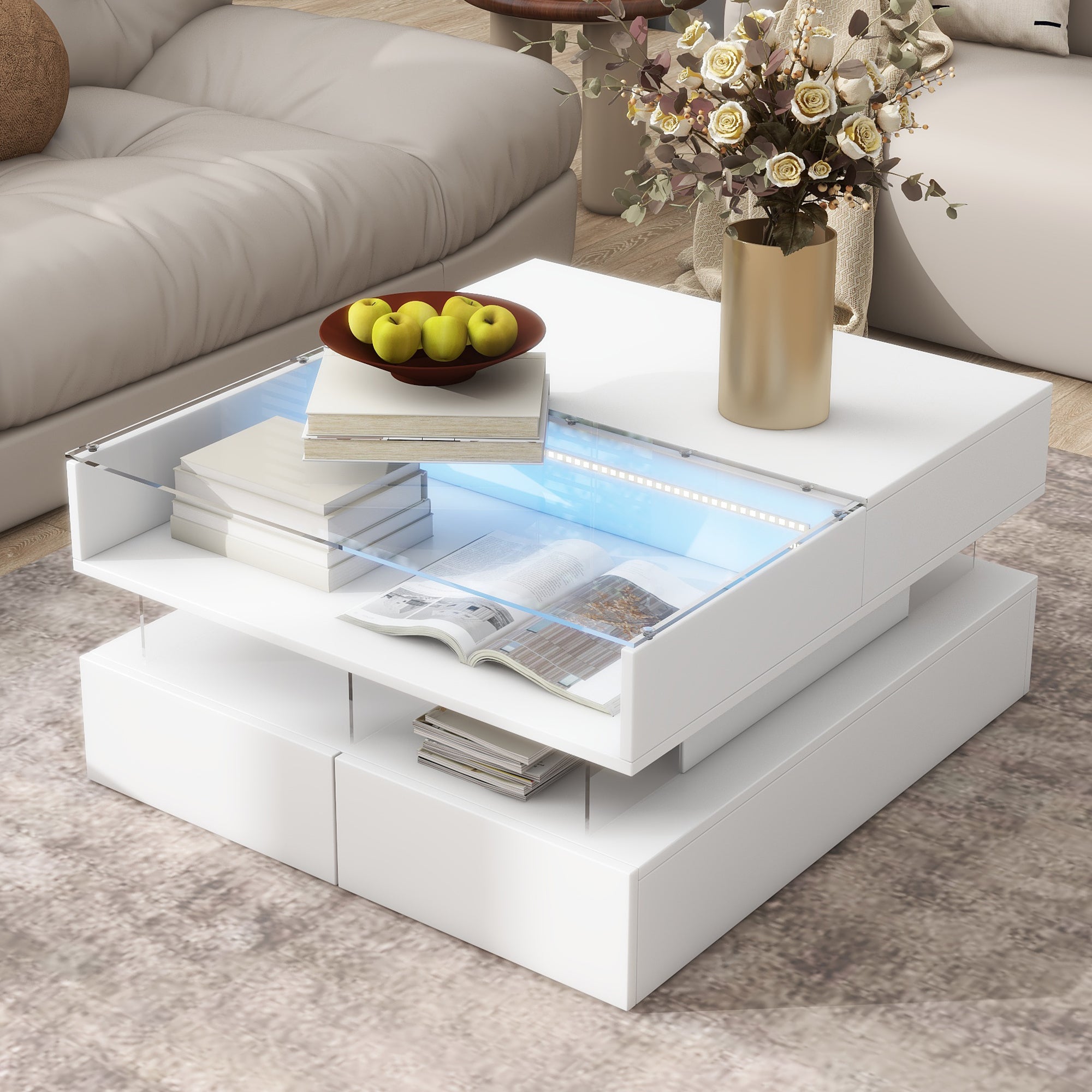 Vibe Haus Lift-Top Coffee Table with 2 Drawers